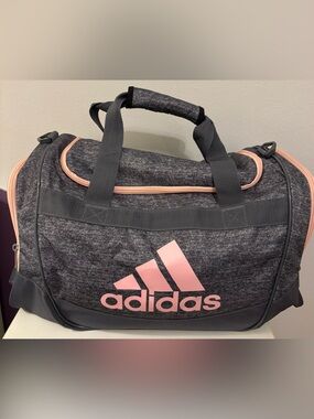 adidas Heather Gray Duffel Bag with Pink Logo Accents